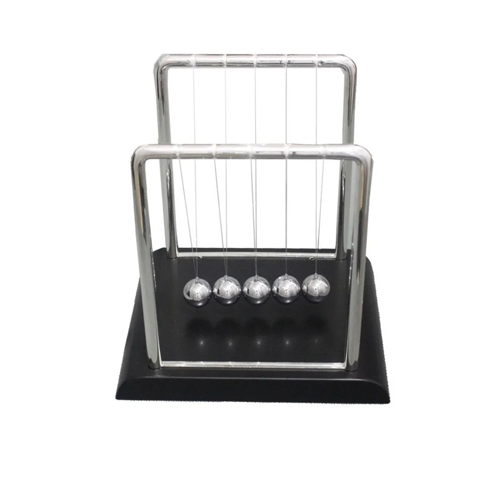 Newton's cradle on a black base