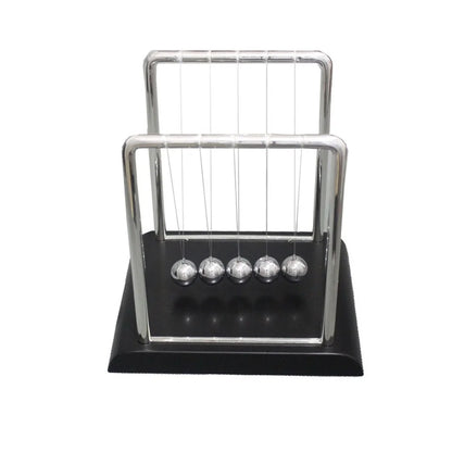 Newton's cradle on a black base